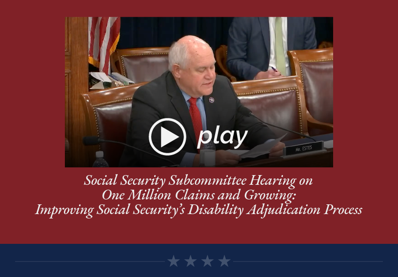 LINK: https://youtu.be/6nvxLn2EkXA Social Security Subcommittee Hearing on One Million Claims and Growing: Improving Social Security’s Disability Adjudication Process
