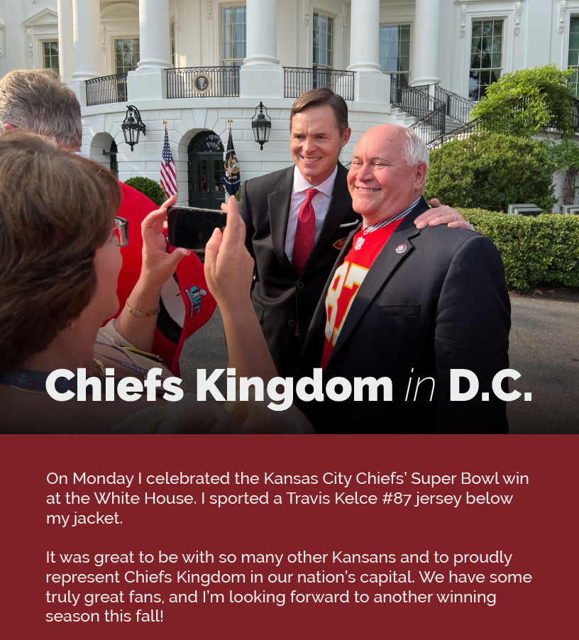Headline: Chiefs at the White House.  On Monday I celebrated the Kansas City Chiefs’ Super Bowl win at the White House. I sported a Travis Kelce #87 jersey below my jacket.
