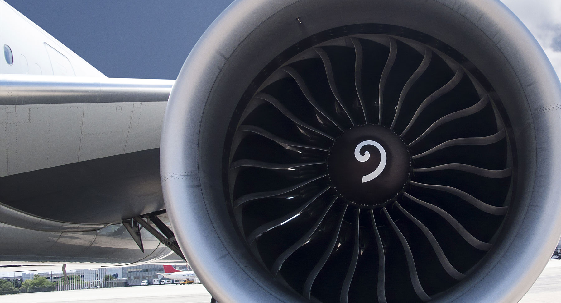 close up of jet engine turbine